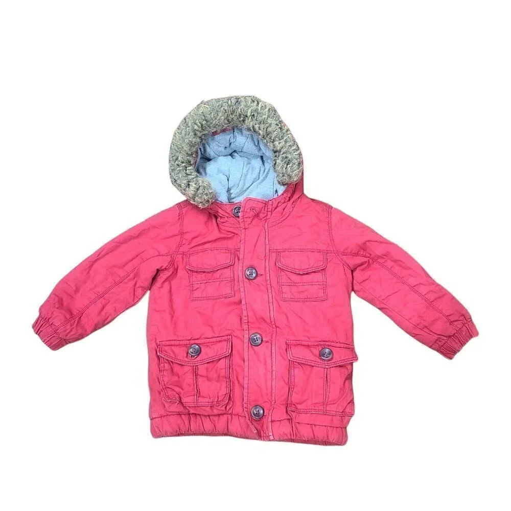47/$25 Old Navy Unisex Red Utility Puffer With Faux Fur Hood